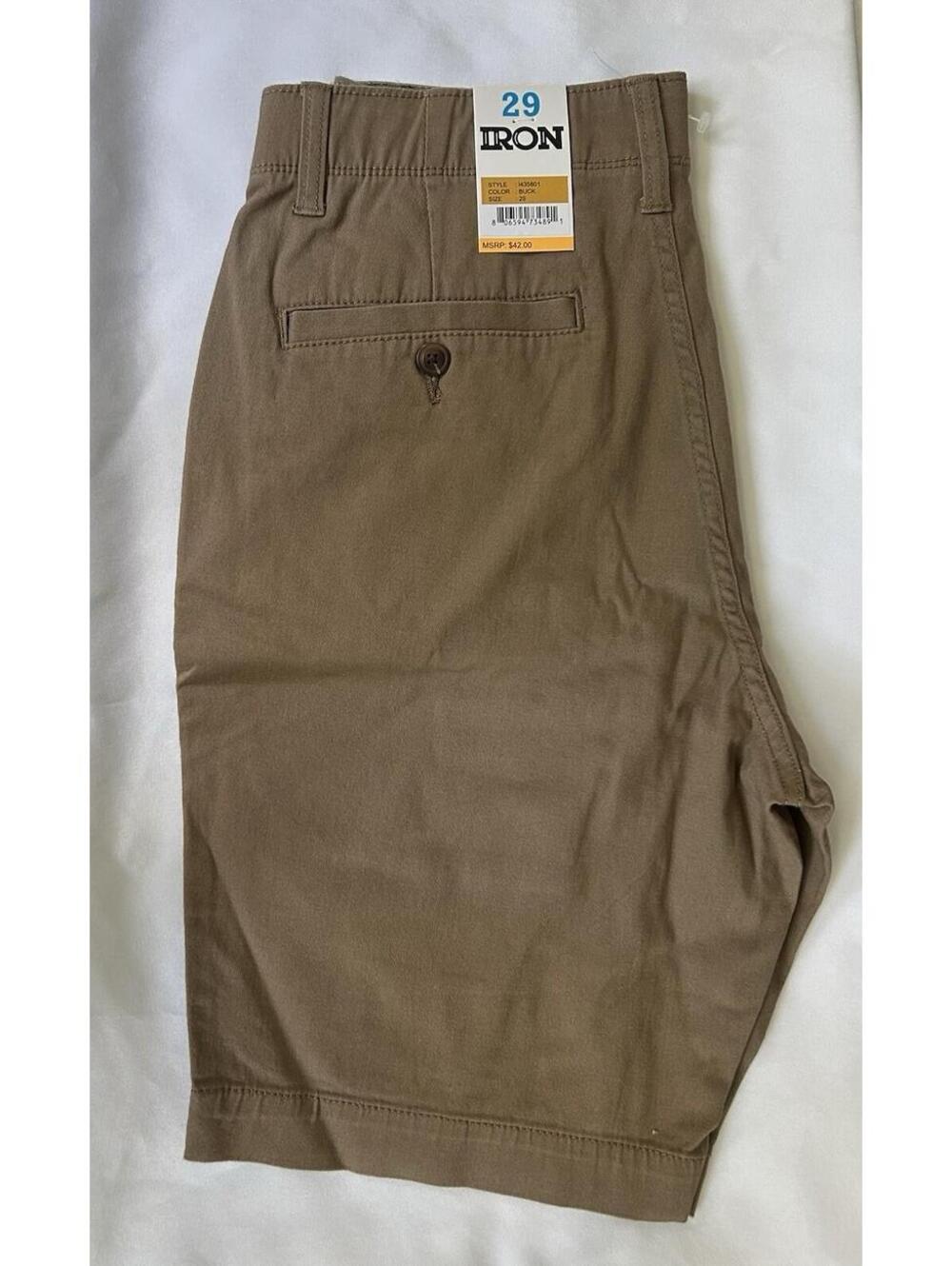 NWT Iron Flat Front Dad Shorts Mens 29 Brwn Preppy Flex Waistband Stretch Casual